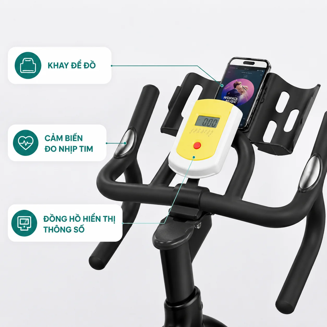 Màn hình điện tử và giá đỡ điện thoại Fitness F-509