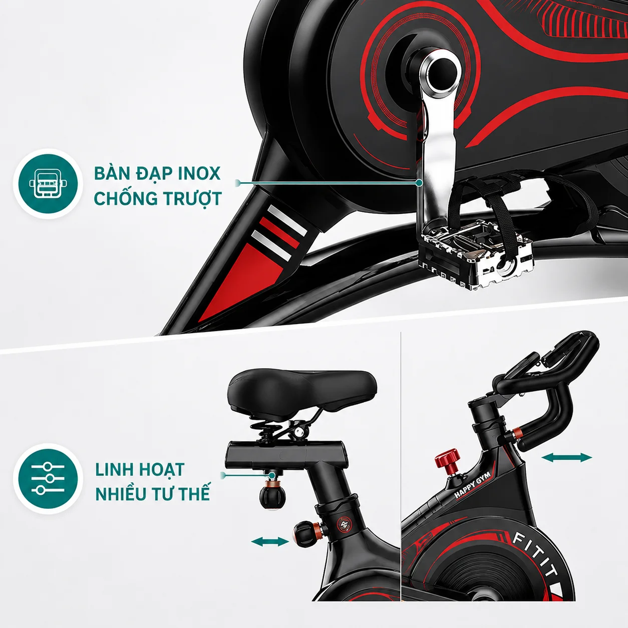 Bàn đạp chống trượt và tay lái nhiều tư thế Fitness F-509