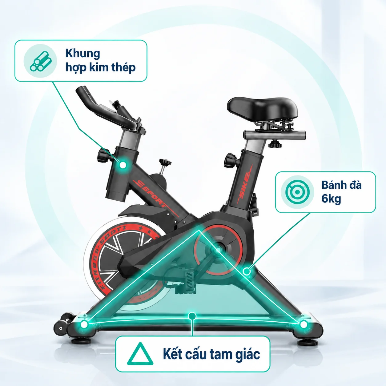 Khung tam giác và bánh đà 6kg PowerRide X5