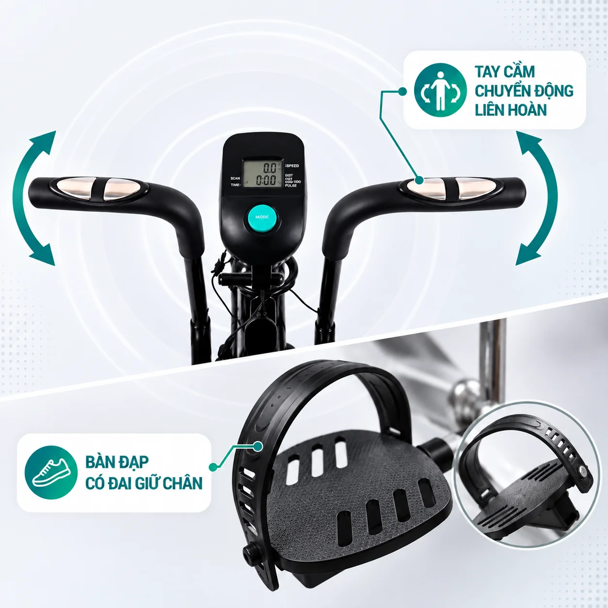 Xe Đạp Tập Toàn Thân Tại Nhà PowerRide X7 – Tay Chân Liên Hoàn Tay cầm liên hoàn và bàn đạp PowerRide X7